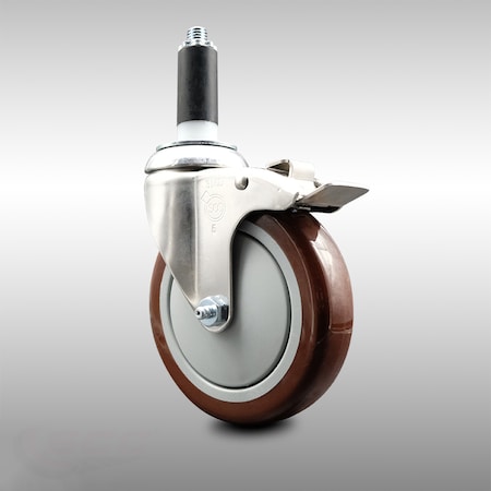 Service Caster 5 Inch 316SS Maroon Poly Swivel 1-1/8 Inch Expanding Stem Caster Lock Brake SCC SCC-SS316TTLEX20S514-PPUB-MRN-118